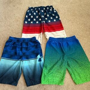 LOT 3 Under Armour Board Shorts Swim Trunks Blue Green Ombre American Flag YXL